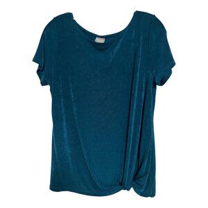 Chico’s Travelers Women’s M Teal Short-Sleeve Top – Draped Front Knot